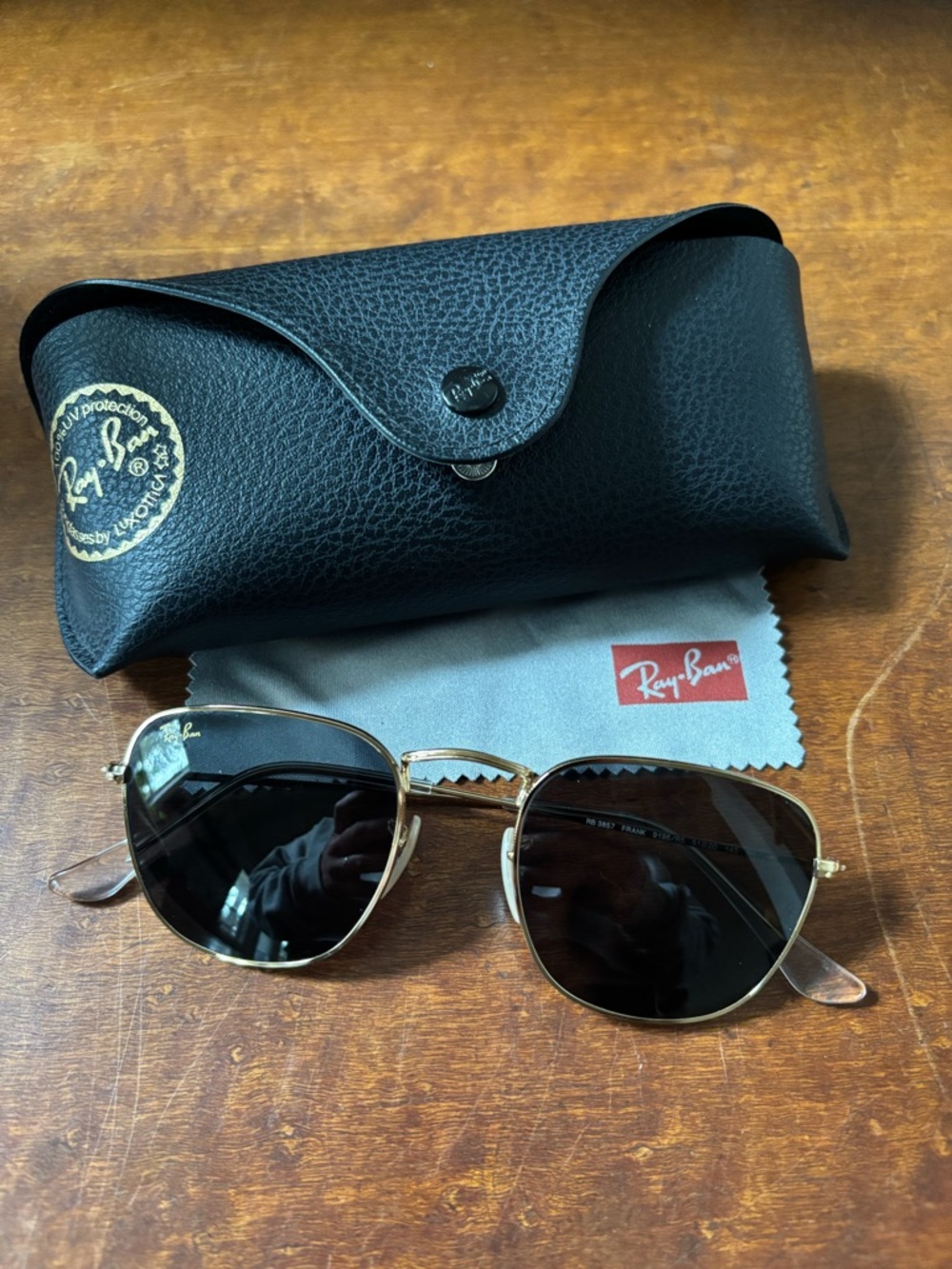 Ray-Ban Gold Frame Sunglasses with Black Lenses and Case